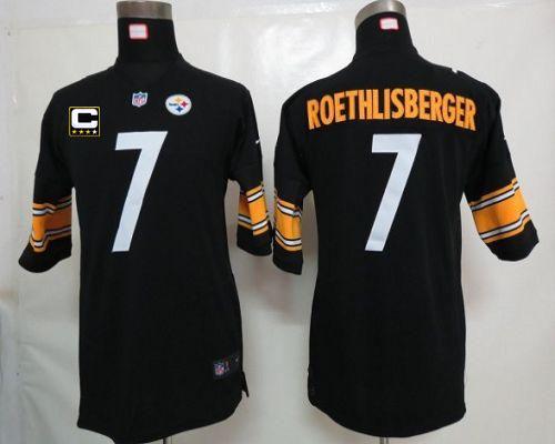 Nike Steelers #7 Ben Roethlisberger Black Team Color With C Patch Youth Stitched NFL Elite Jersey