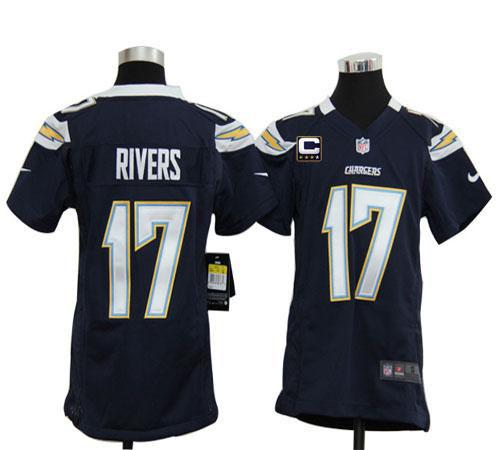 Nike Chargers #17 Philip Rivers Navy Blue Team Color With C Patch Youth Stitched NFL Elite Jersey - Click Image to Close