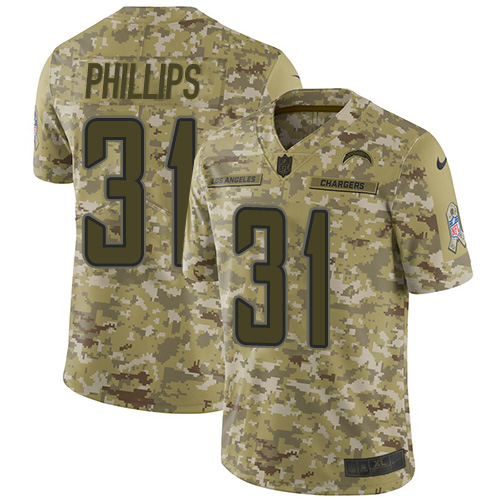 Nike Chargers #31 Adrian Phillips Camo Youth Stitched NFL Limited 2018 Salute to Service Jersey - Click Image to Close