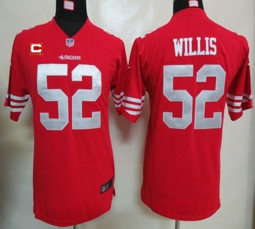 Nike 49ers #52 Patrick Willis Red Team Color With C Patch Youth Stitched NFL Elite Jersey - Click Image to Close