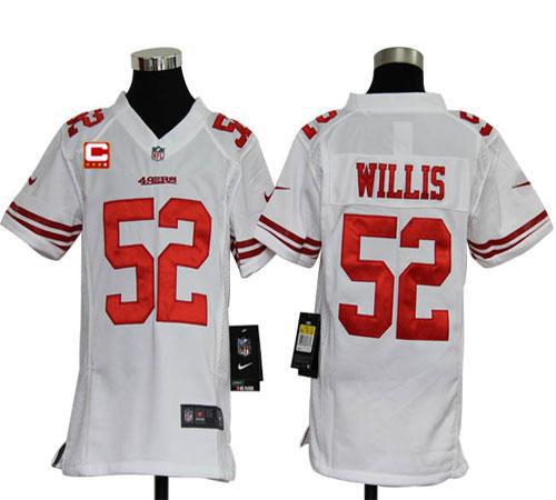 Nike 49ers #52 Patrick Willis White With C Patch Youth Stitched NFL Elite Jersey