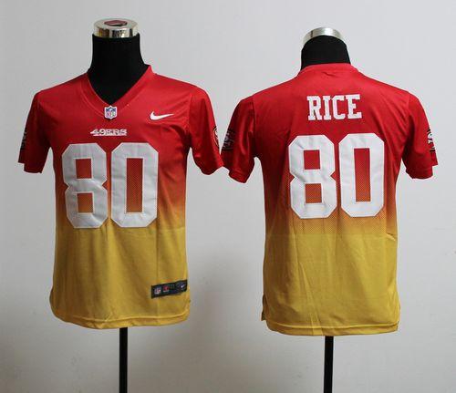 Nike 49ers #80 Jerry Rice Red/Gold Youth Stitched NFL Elite Fadeaway Fashion Jersey