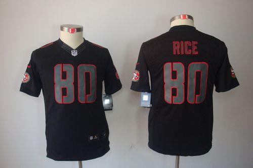 Nike 49ers #80 Jerry Rice Black Impact Youth Stitched NFL Limited Jersey