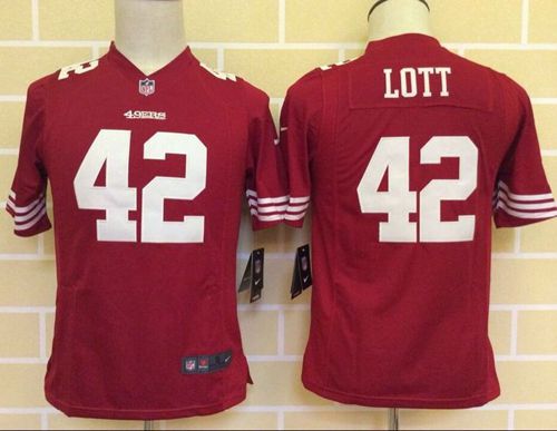 Nike 49ers #42 Ronnie Lott Red Team Color Youth Stitched NFL Elite Jersey - Click Image to Close