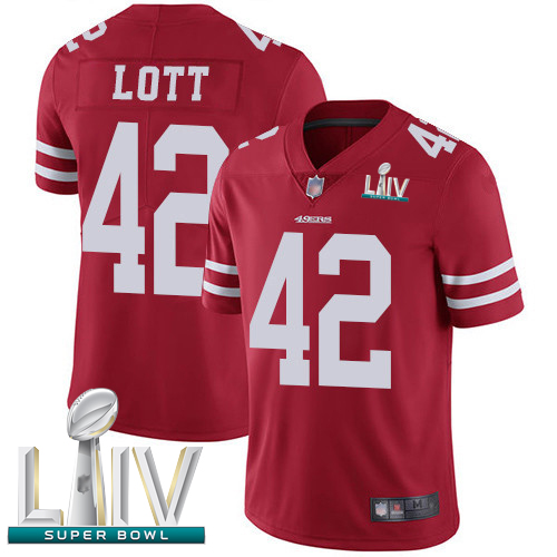 49ers #42 Ronnie Lott Red Team Color Super Bowl LIV Bound Youth Stitched Football Vapor Untouchable Limited Jersey - Click Image to Close