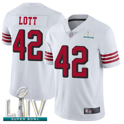 49ers #42 Ronnie Lott White Rush Super Bowl LIV Bound Youth Stitched Football Vapor Untouchable Limited Jersey - Click Image to Close