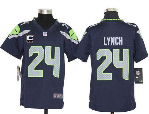 Nike Seahawks #24 Marshawn Lynch Steel Blue With C Patch Youth Stitched NFL Elite Jersey