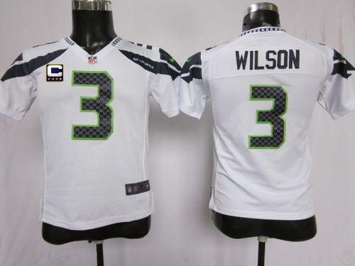 Nike Seahawks #3 Russell Wilson White With C Patch Youth Stitched NFL Elite Jersey