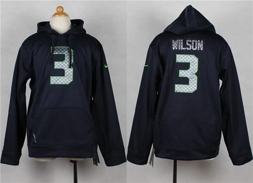 Nike Seahawks #3 Russell Wilson Steel Blue Youth Player NFL Hoodie