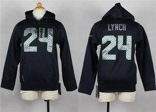 Nike Seahawks #24 Marshawn Lynch Steel Blue Youth Player NFL Hoodie