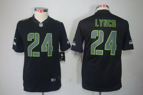 Nike Seahawks #24 Marshawn Lynch Black Impact Youth Stitched NFL Limited Jersey - Click Image to Close