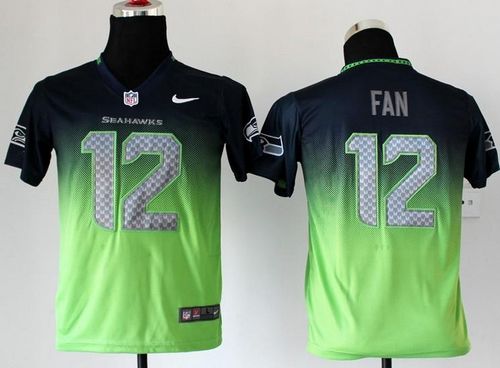 Nike Seahawks #12 Fan Steel Blue/Green Youth Stitched NFL Elite Fadeaway Fashion Jersey