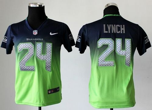 Nike Seahawks #24 Marshawn Lynch Steel Blue/Green Youth Stitched NFL Elite Fadeaway Fashion Jersey