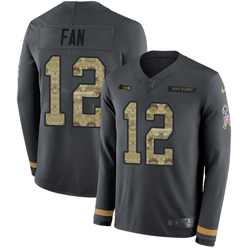 Nike Seahawks #12 Fan Anthracite Salute to Service Youth Stitched NFL Limited Therma Long Sleeve Jersey