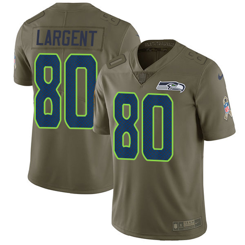 Nike Seahawks #80 Steve Largent Olive Youth Stitched NFL Limited 2017 Salute to Service Jersey - Click Image to Close