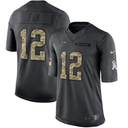 Nike Seahawks #12 Fan Black Youth Stitched NFL Limited 2016 Salute to Service Jersey - Click Image to Close