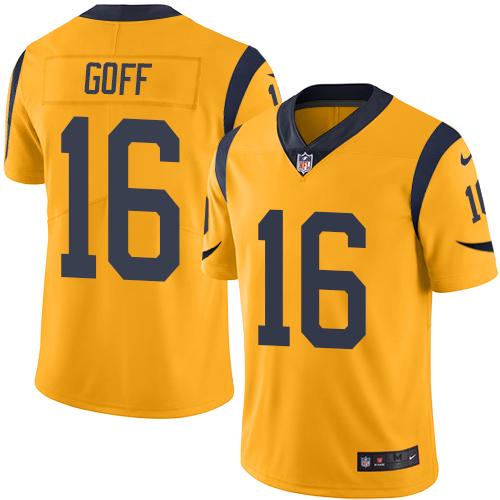 Nike Rams #16 Jared Goff Gold Youth Stitched NFL Limited Rush Jersey - Click Image to Close