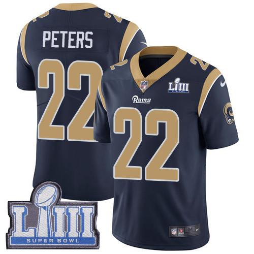 Nike Rams #22 Marcus Peters Navy Blue Team Color Super Bowl LIII Bound Youth Stitched NFL Vapor Untouchable Limited Jersey - Click Image to Close