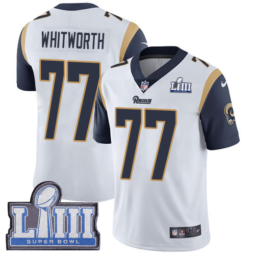 Nike Rams #77 Andrew Whitworth White Super Bowl LIII Bound Youth Stitched NFL Vapor Untouchable Limited Jersey - Click Image to Close