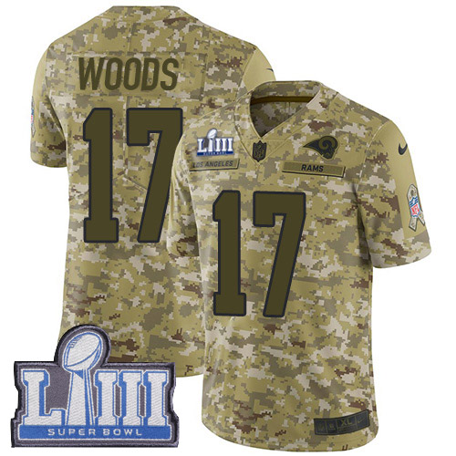 Nike Rams #17 Robert Woods Camo Super Bowl LIII Bound Youth Stitched NFL Limited 2018 Salute to Service Jersey - Click Image to Close