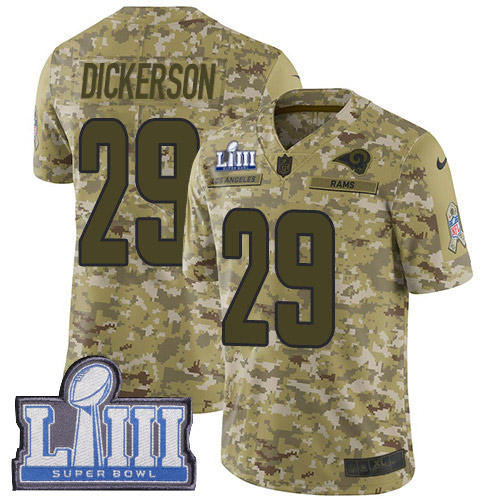 Nike Rams #29 Eric Dickerson Camo Super Bowl LIII Bound Youth Stitched NFL Limited 2018 Salute to Service Jersey - Click Image to Close