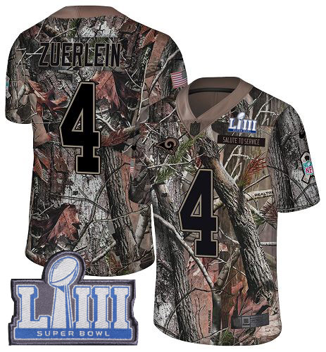 Nike Rams #4 Greg Zuerlein Camo Super Bowl LIII Bound Youth Stitched NFL Limited Rush Realtree Jersey