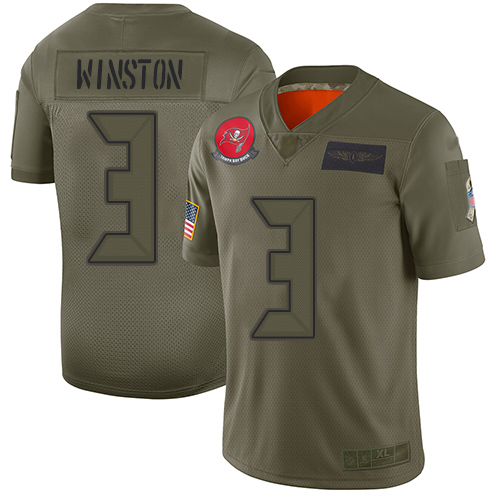 Buccaneers #3 Jameis Winston Camo Youth Stitched Football Limited 2019 Salute to Service Jersey