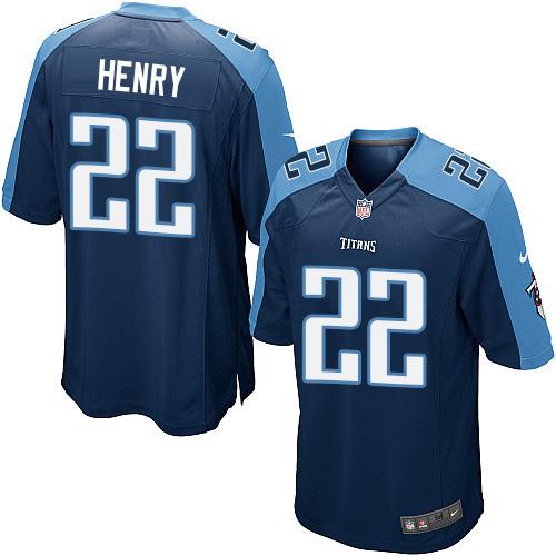 Nike Titans #22 Derrick Henry Navy Blue Team Color Youth Stitched NFL Elite Jersey - Click Image to Close