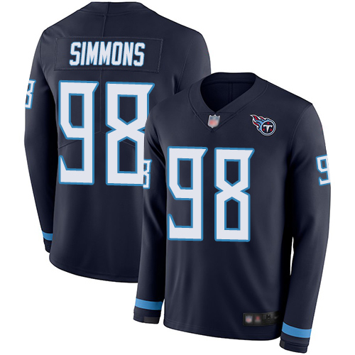 Titans #98 Jeffery Simmons Navy Blue Team Color Youth Stitched Football Limited Therma Long Sleeve Jersey - Click Image to Close