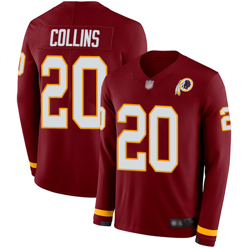 Redskins #20 Landon Collins Burgundy Red Team Color Youth Stitched Football Limited Therma Long Sleeve Jersey