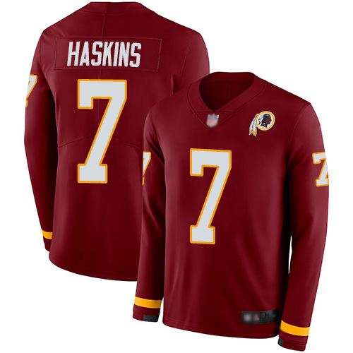 Redskins #7 Dwayne Haskins Burgundy Red Team Color Youth Stitched Football Limited Therma Long Sleeve Jersey