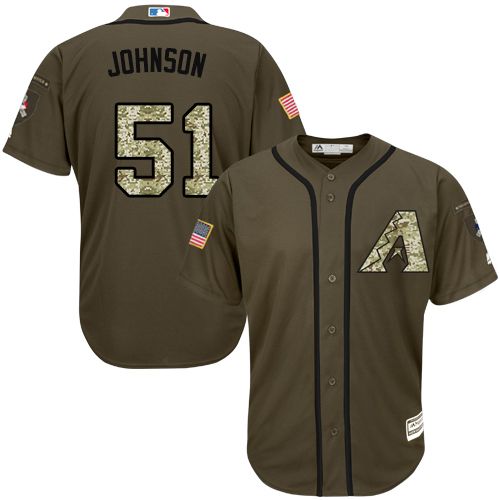 Diamondbacks #51 Randy Johnson Green Salute to Service Stitched Youth MLB Jersey - Click Image to Close