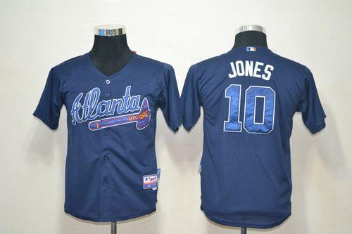 Braves #10 Chipper Jones Blue Cool Base Stitched Youth MLB Jersey