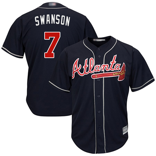 Braves #7 Dansby Swanson Navy Blue Cool Base Stitched Youth MLB Jersey