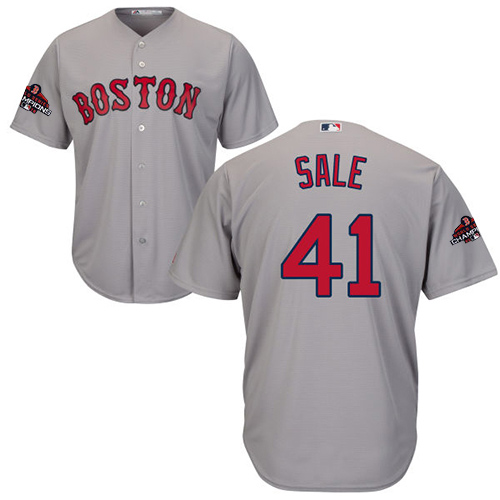 Red Sox #41 Chris Sale Grey Cool Base 2018 World Series Champions Stitched Youth MLB Jersey - Click Image to Close