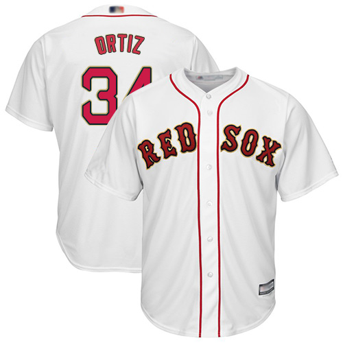 Red Sox #34 David Ortiz White 2019 Gold Program Cool Base Stitched Youth Baseball Jersey - Click Image to Close