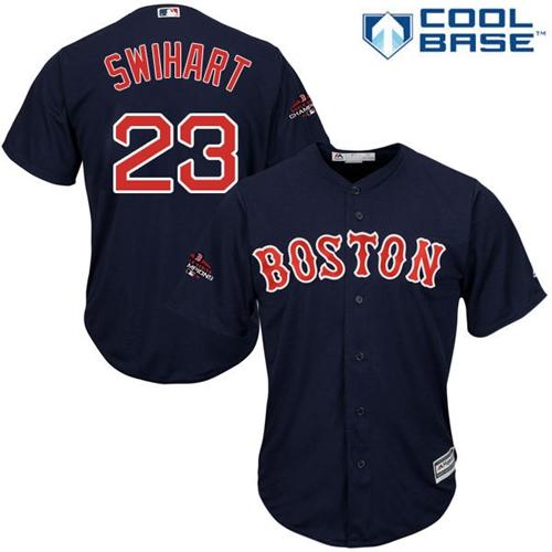 Red Sox #23 Blake Swihart Navy Blue Cool Base 2018 World Series Champions Stitched Youth MLB Jersey