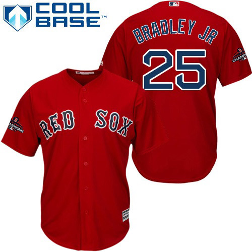 Red Sox #25 Jackie Bradley Jr Red Cool Base 2018 World Series Champions Stitched Youth MLB Jersey - Click Image to Close