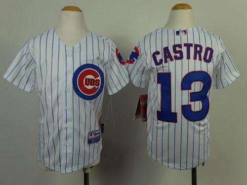 Cubs #13 Starlin Castro White(Blue Strip) Cool Base Stitched Youth MLB Jersey - Click Image to Close