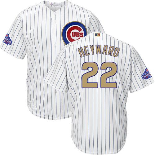 Cubs #22 Jason Heyward White(Blue Strip) 2017 Gold Program Cool Base Stitched Youth MLB Jersey