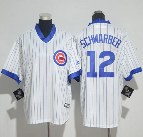 Cubs #12 Kyle Schwarber White(Blue Strip) Cooperstown Stitched Youth MLB Jersey - Click Image to Close