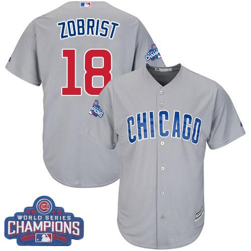 Cubs #18 Ben Zobrist Grey Road 2016 World Series Champions Stitched Youth MLB Jersey - Click Image to Close