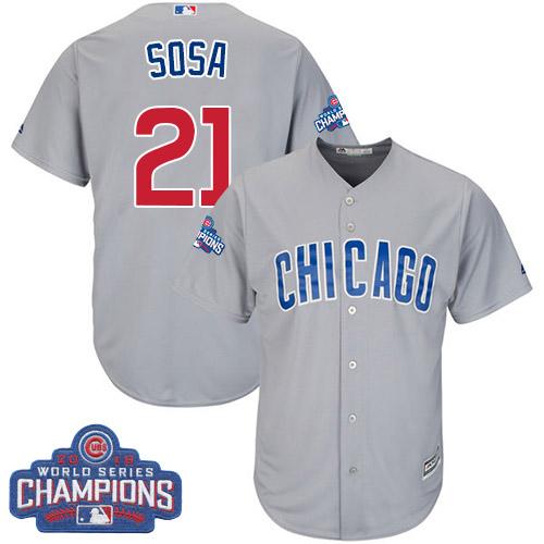 Cubs #21 Sammy Sosa Grey Road 2016 World Series Champions Stitched Youth MLB Jersey - Click Image to Close