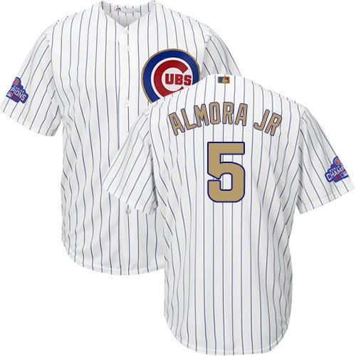 Cubs #5 Albert Almora Jr. White(Blue Strip) 2017 Gold Program Cool Base Stitched Youth MLB Jersey