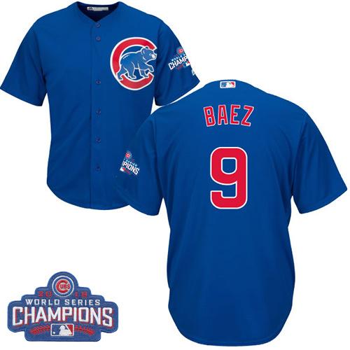 Cubs #9 Javier Baez Blue Alternate 2016 World Series Champions Stitched Youth MLB Jersey - Click Image to Close