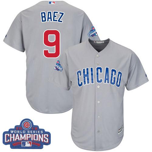 Cubs #9 Javier Baez Grey Road 2016 World Series Champions Stitched Youth MLB Jersey