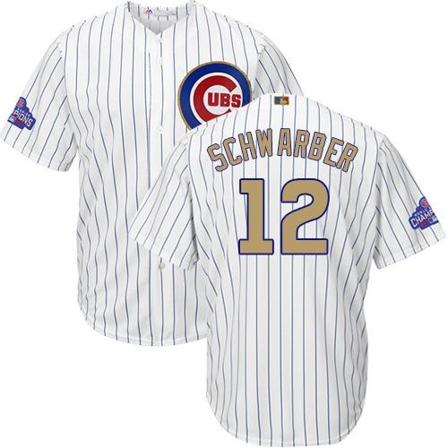 Cubs #12 Kyle Schwarber White(Blue Strip) 2017 Gold Program Cool Base Stitched Youth MLB Jersey