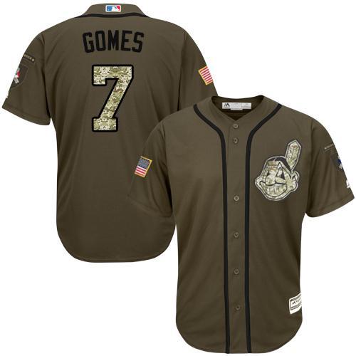 Indians #7 Yan Gomes Green Salute to Service Stitched Youth MLB Jersey