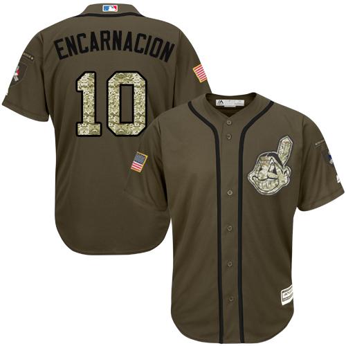 Indians #10 Edwin Encarnacion Green Salute to Service Stitched Youth MLB Jersey - Click Image to Close