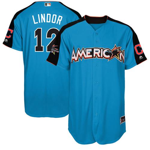 Indians #12 Francisco Lindor Blue 2017 All-Star American League Stitched Youth MLB Jersey - Click Image to Close